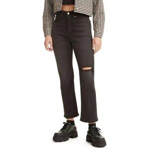 Levi's Women High-Rise Wedgie Straight Cropped Jeans Distressed Black‎ 29X28